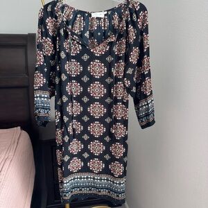 RD Style Boho 3/4 Sleeve Shift Dress - Medium - Black & Red Pattern